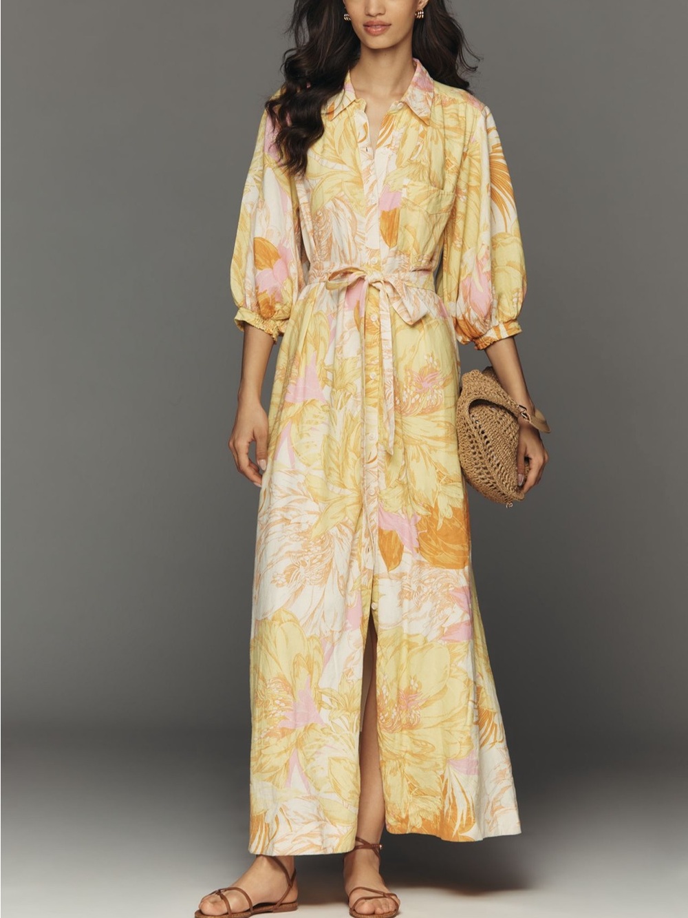 NWT - Maeve Mona Linen Blend Maxi Shirtdress